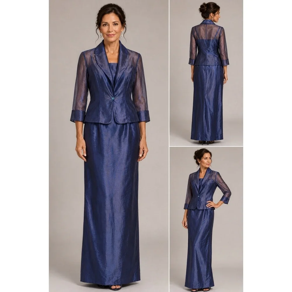 Alex Evening Purple Iridescent Evening Gown‎ with Sheer Organza Jacket Two Pc 6